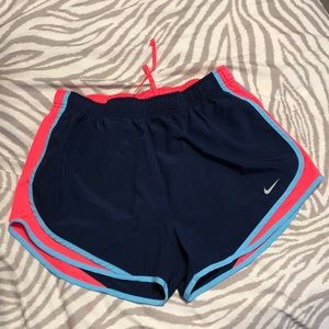 Nike DRI-FIT navy and pink athletic shorts, size L